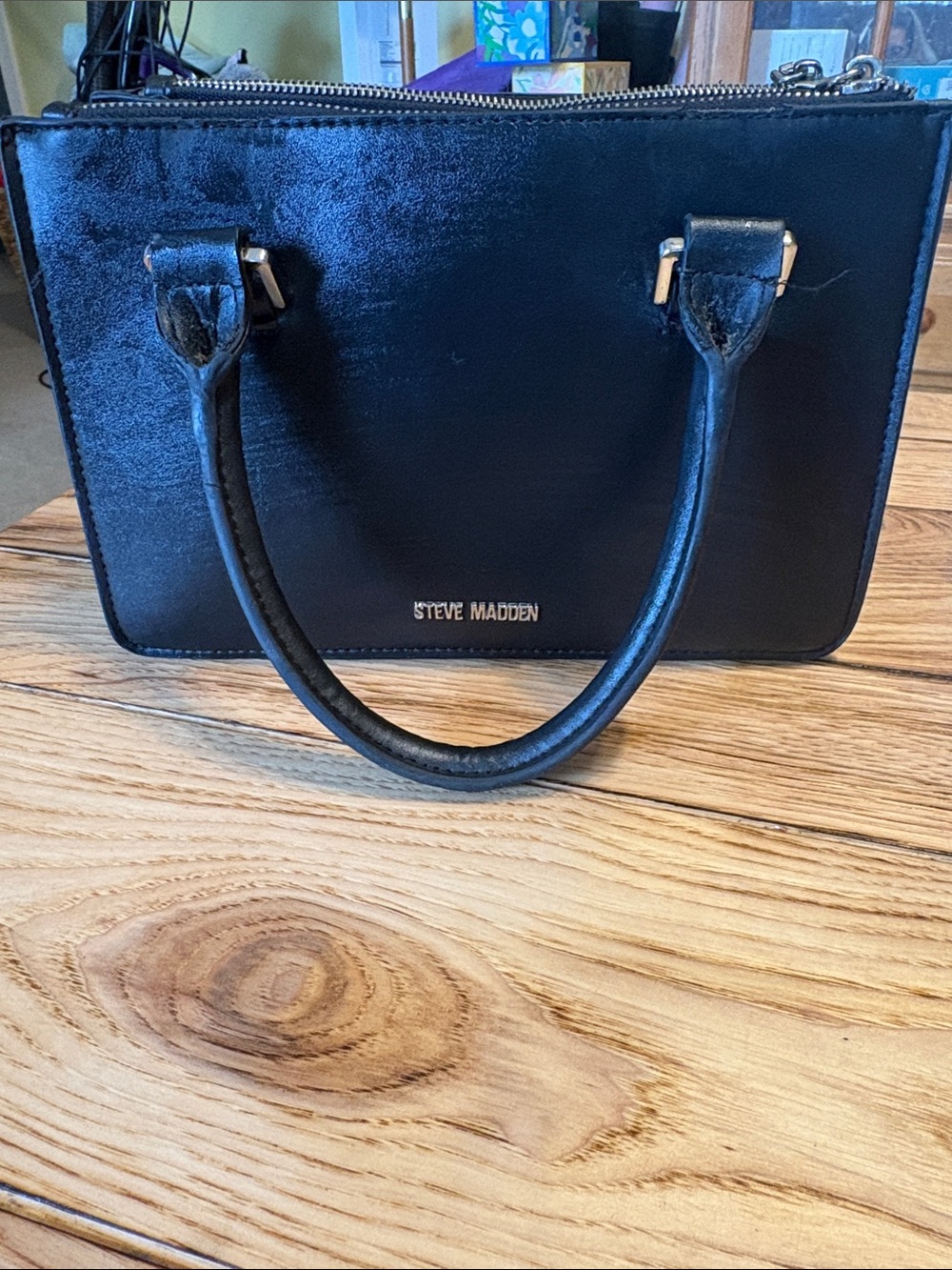 Steve Madden Black Structured Top-Handle Satchel